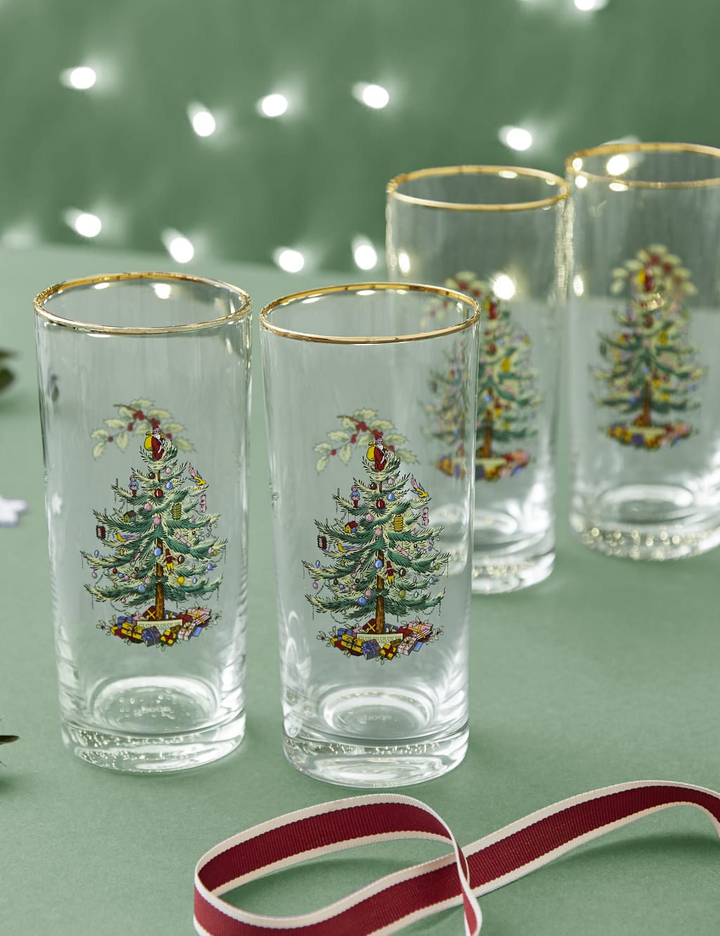 Set of 4 Christmas Tree Hi Ball Glasses 1 of 8