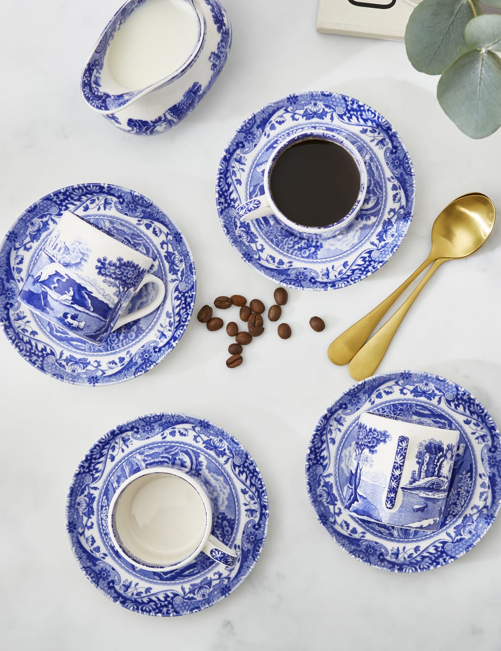 Set of 4 Blue Italian Cups & Saucers 1 of 8