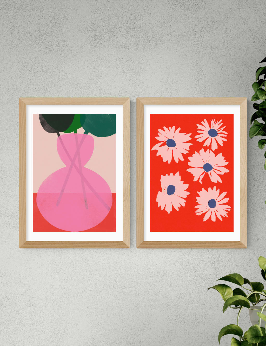 Red & Pink Floral Twin Set Framed Art 2 of 3