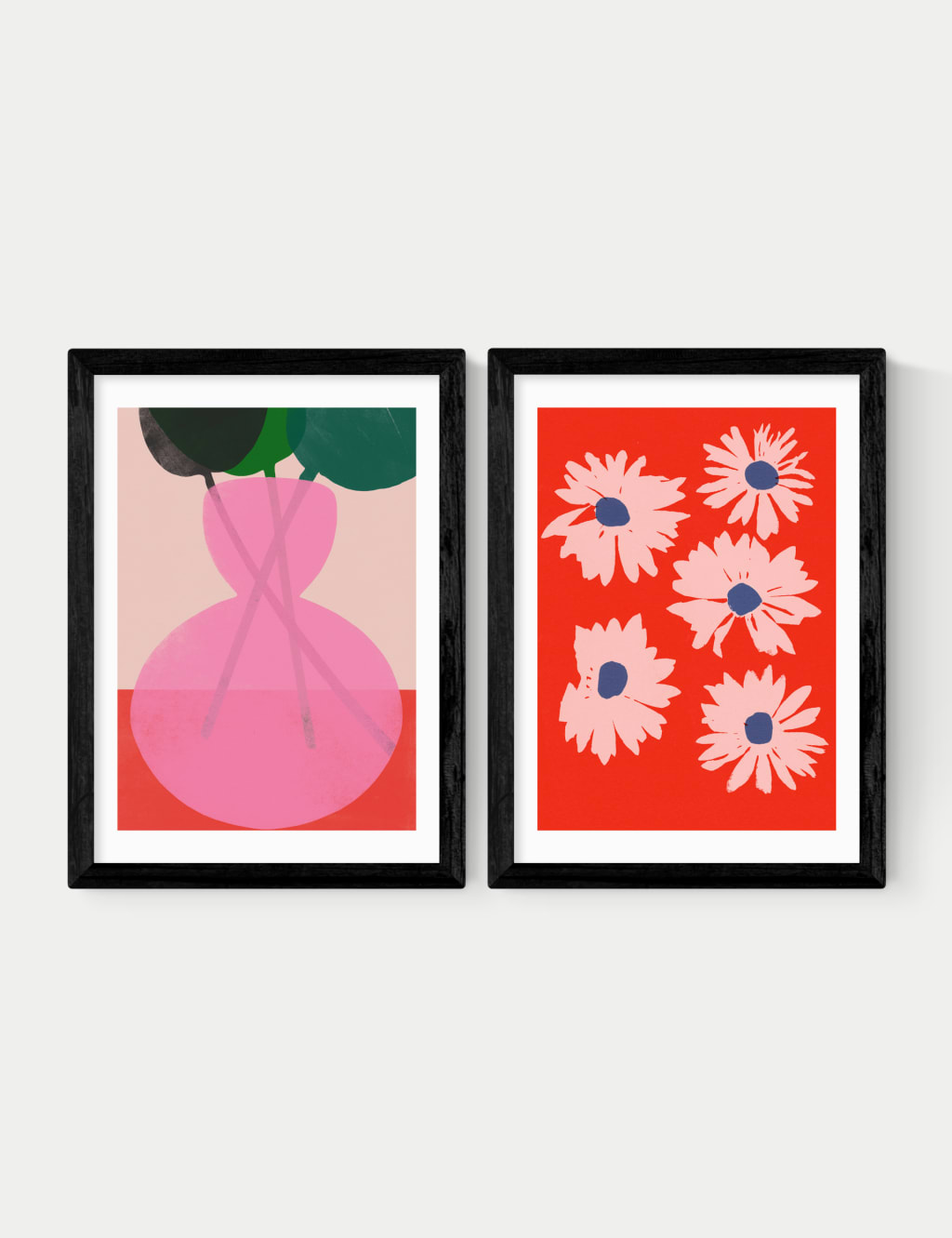 Red & Pink Floral Twin Set Framed Art 1 of 3