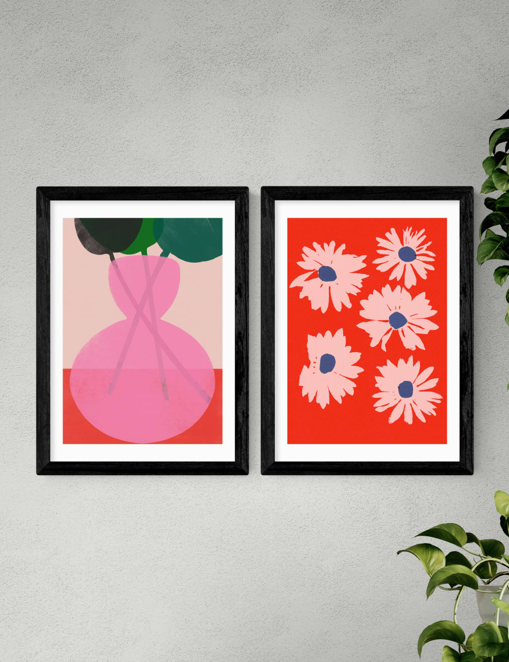Red & Pink Floral Twin Set Framed Art 2 of 3