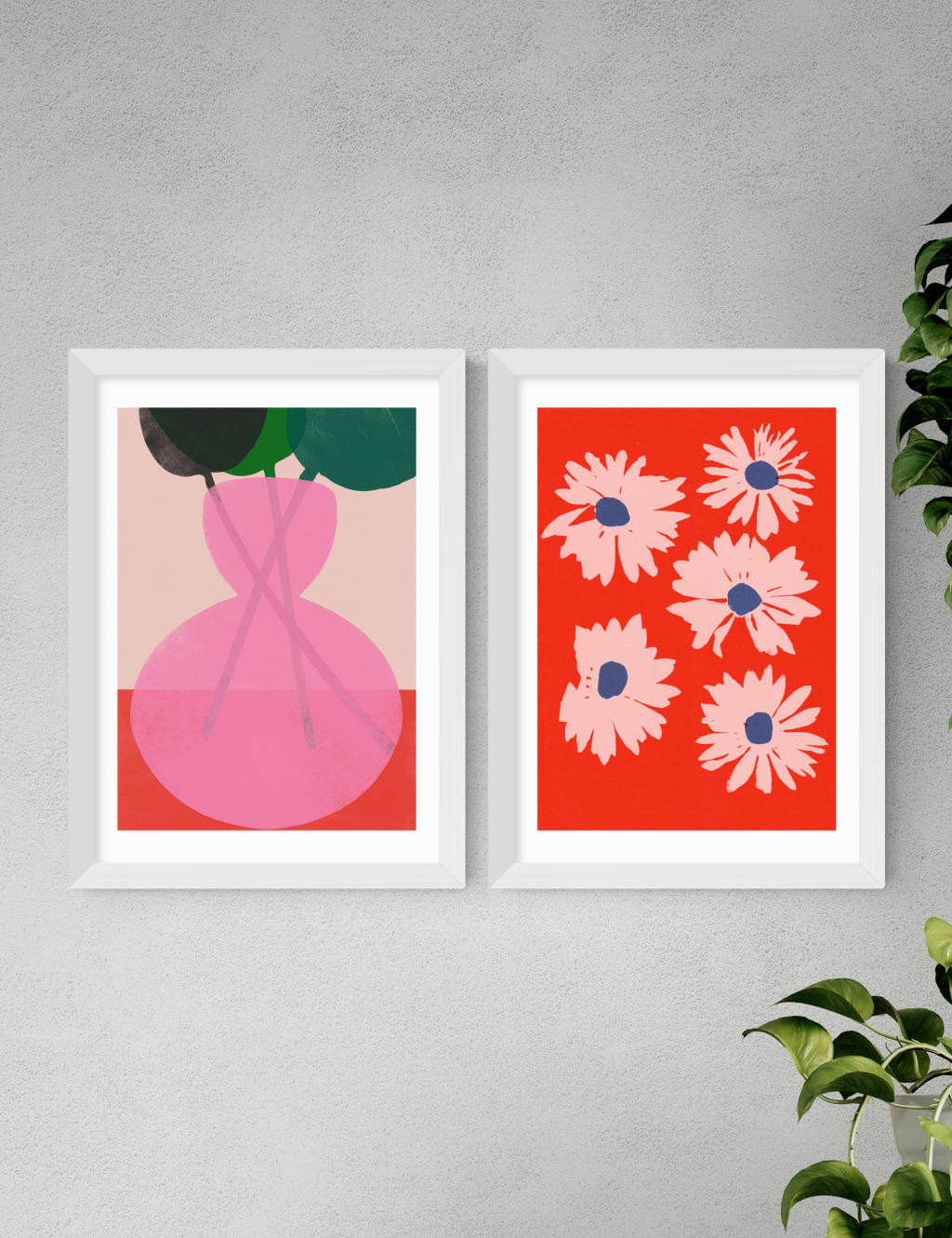 Red & Pink Floral Twin Set Framed Art 2 of 3
