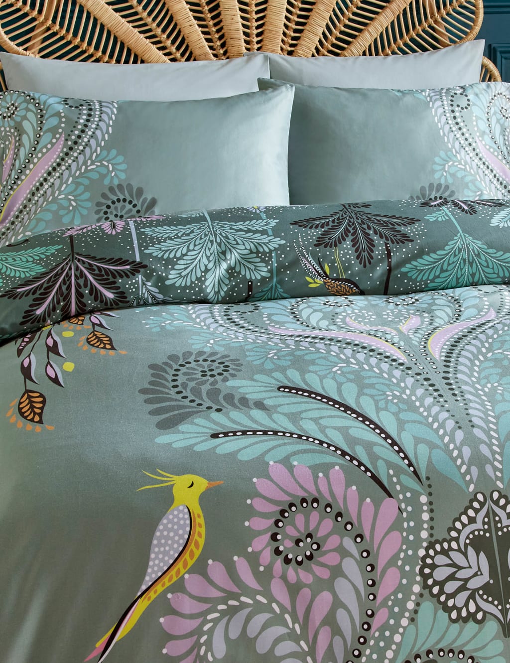 Pure Cotton Sateen Peacock Filigree Bedding Set 3 of 7