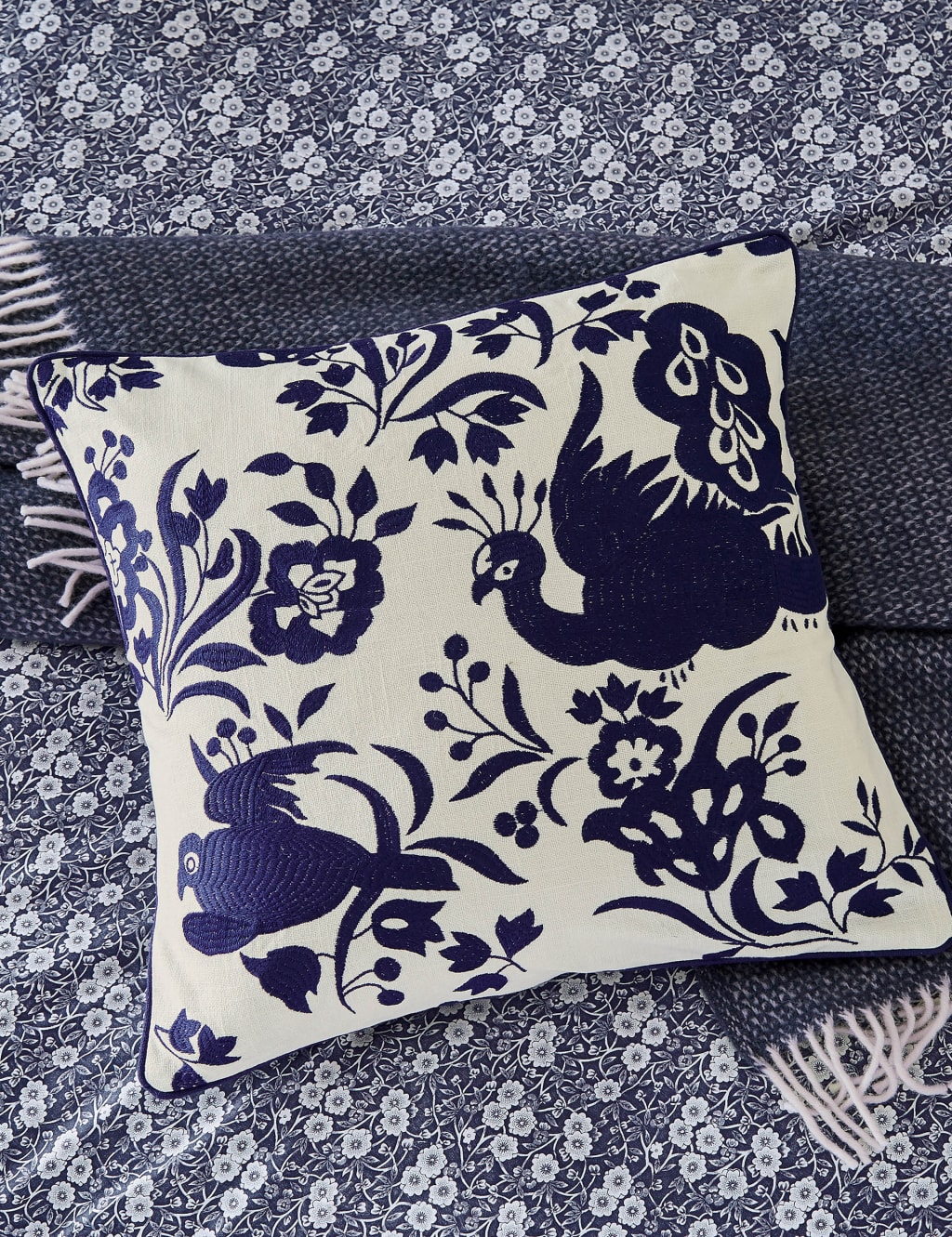 Pure Cotton Calico Embroidered Cushion 3 of 3