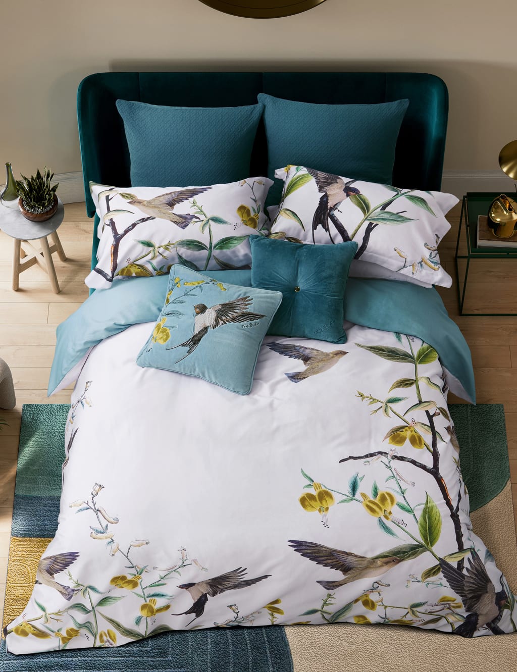Pure Cotton Botanical Birds Bedding Set 3 of 4