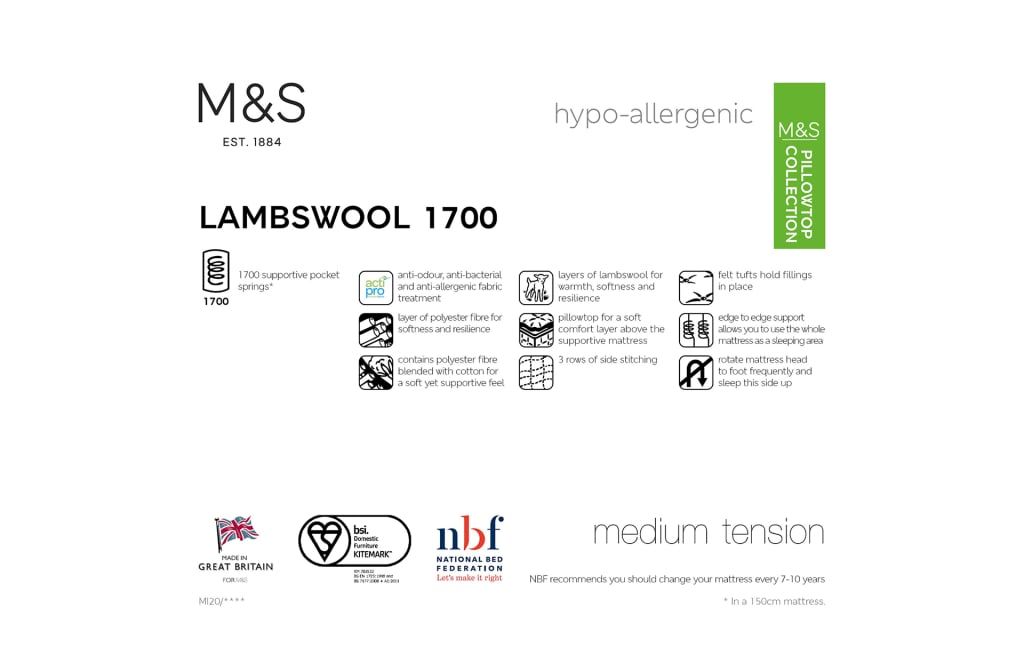 1700 Pocket Spring Medium Lambswool Mattress 6 of 6
