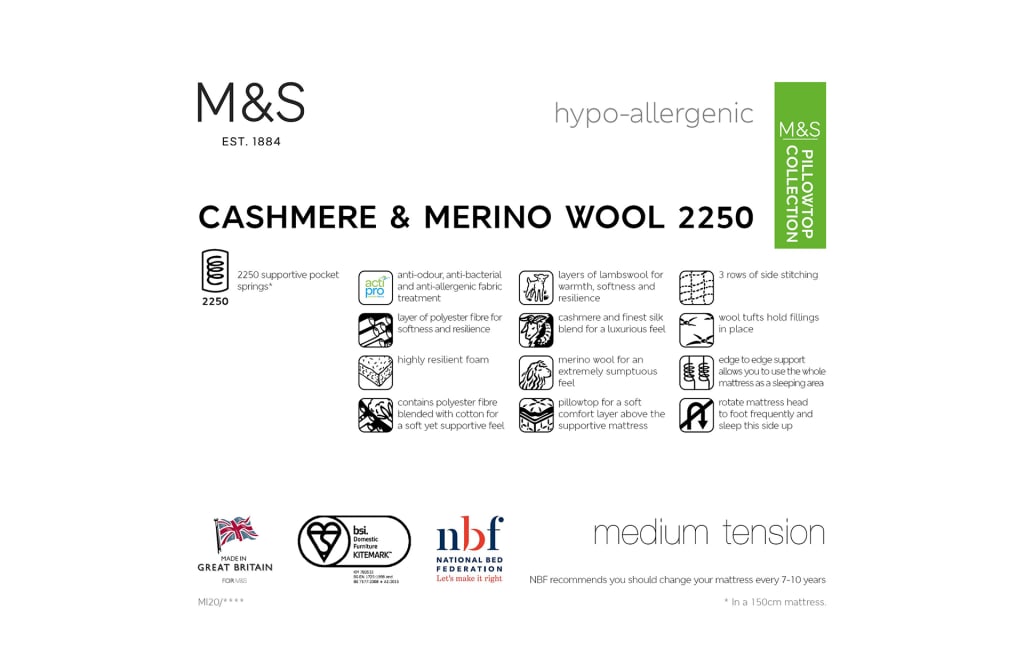 Cashmere & Merino 2250 Pocket Spring Medium Mattress 7 of 7