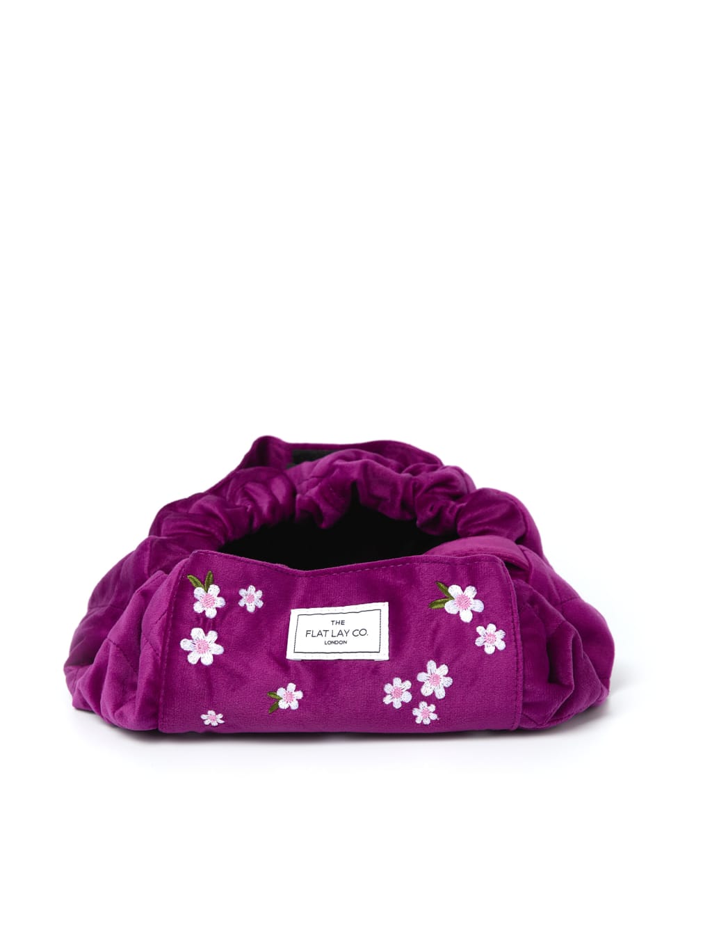 Drawstring Makeup Bag in Embroidered Daisy Plum Velvet 4 of 9