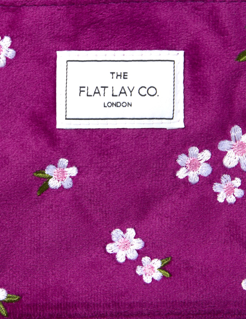 Drawstring Makeup Bag in Embroidered Daisy Plum Velvet 5 of 9