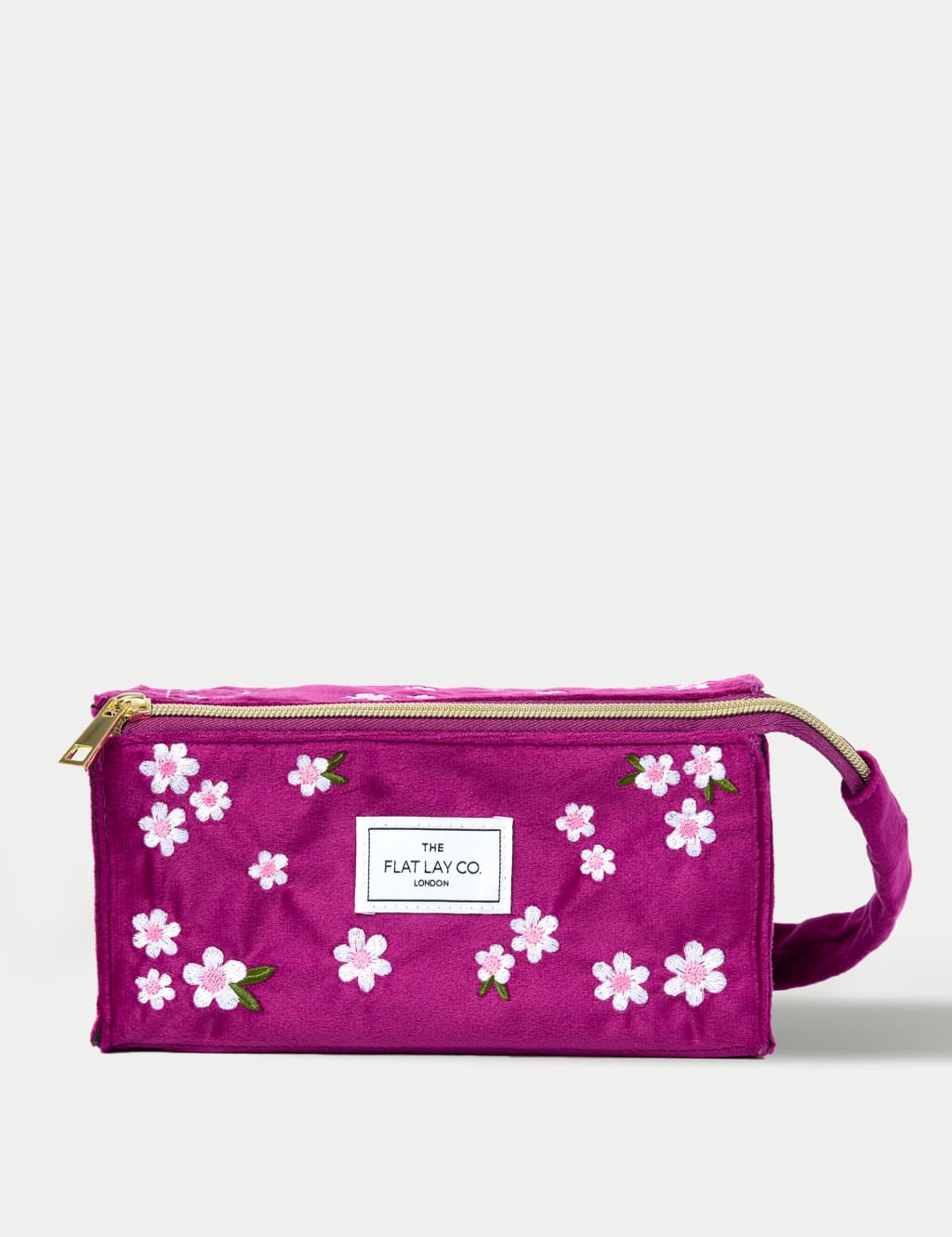 Open Flat Box Makeup Bag in Embroidered Daisy Plum Velvet 1 of 8