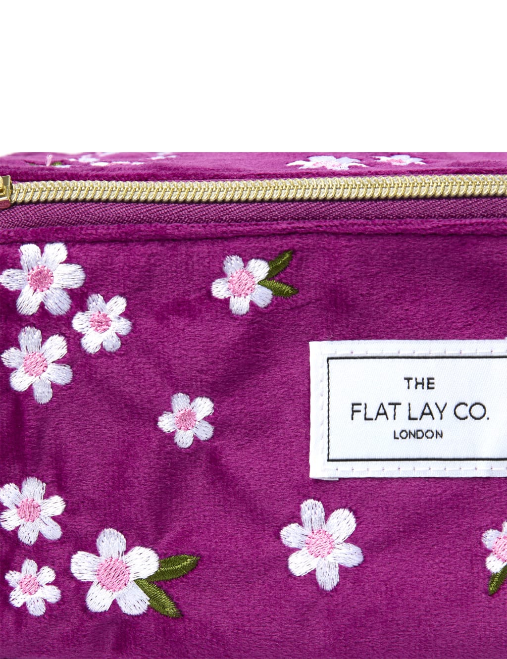 Open Flat Box Makeup Bag in Embroidered Daisy Plum Velvet 5 of 8