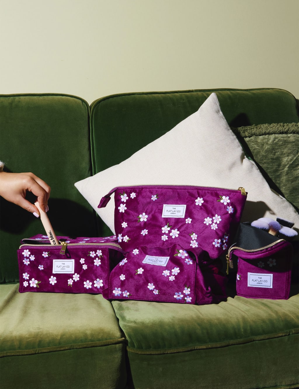 Open Flat Box Makeup Bag in Embroidered Daisy Plum Velvet 8 of 8