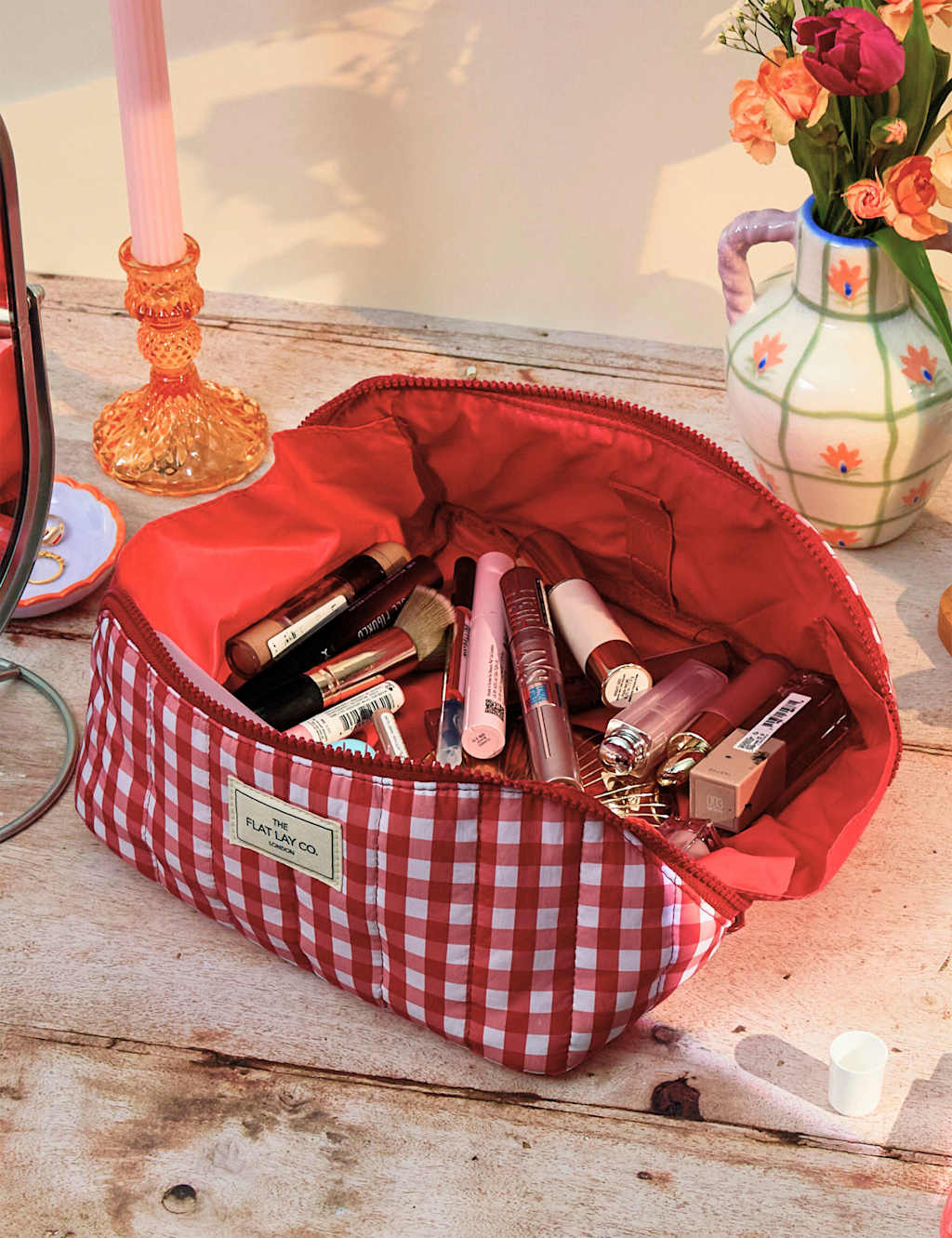 Flat Lay Makeup Box Bag - Red Gingham Marshmallow 2 of 7