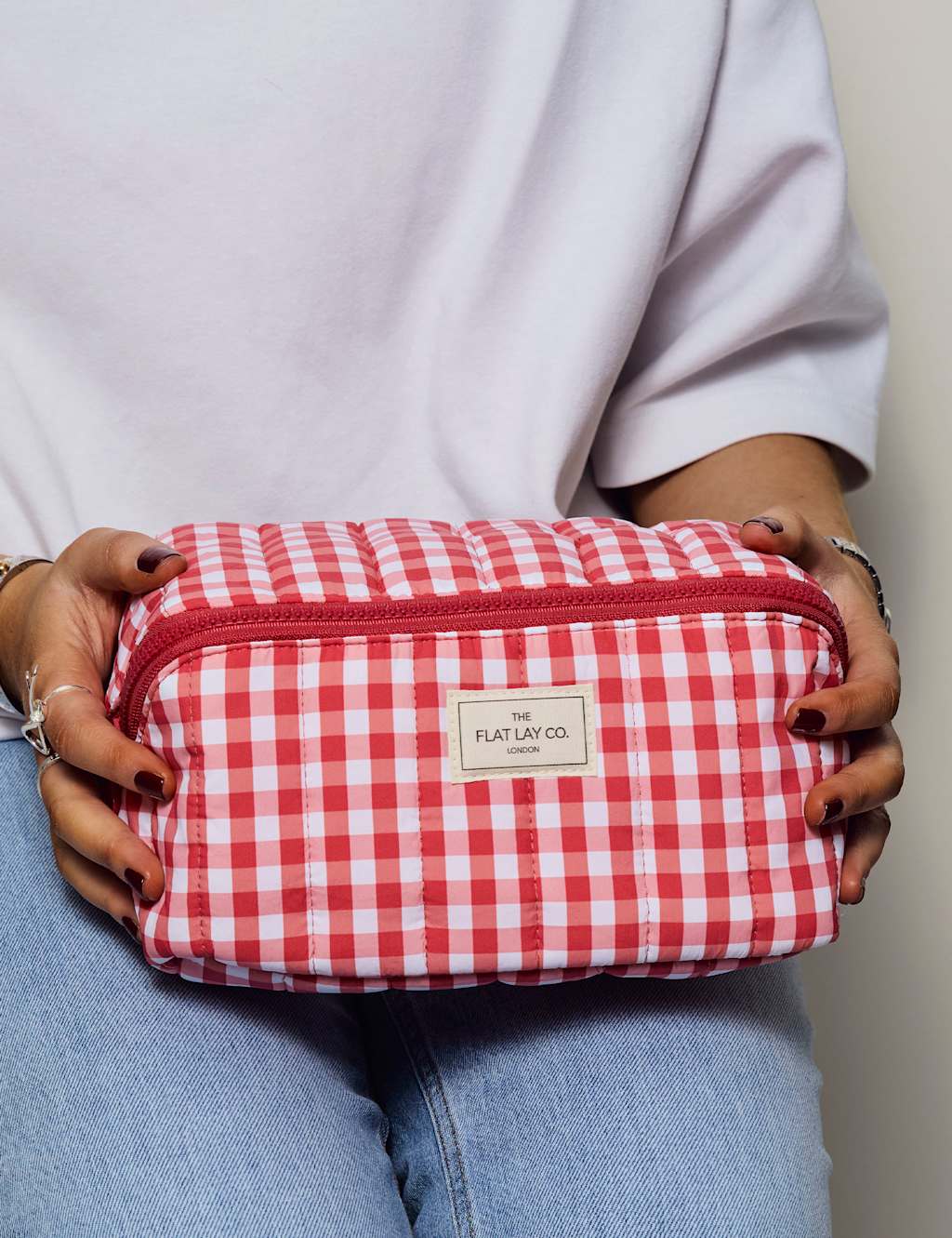 Flat Lay Makeup Box Bag - Red Gingham Marshmallow 3 of 7