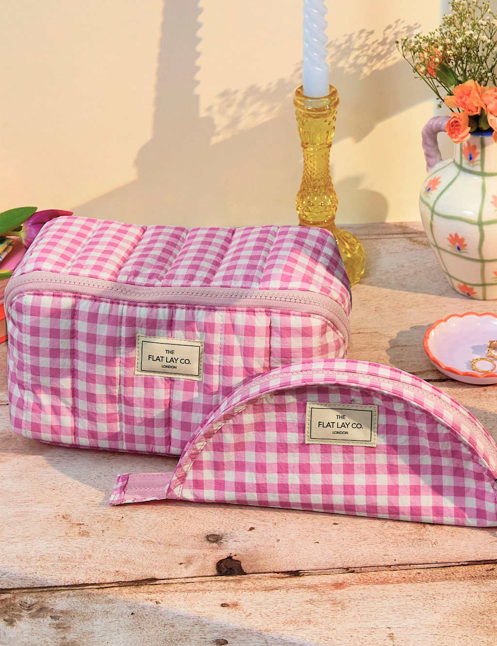 Flat Lay Makeup Box Bag - Pink Gingham Marshmallow 3 of 7
