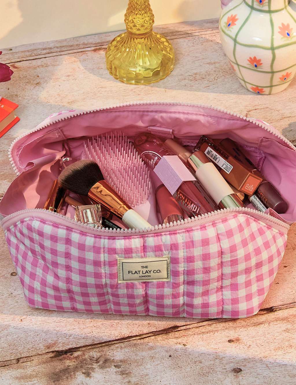 Flat Lay Makeup Box Bag - Pink Gingham Marshmallow 4 of 7