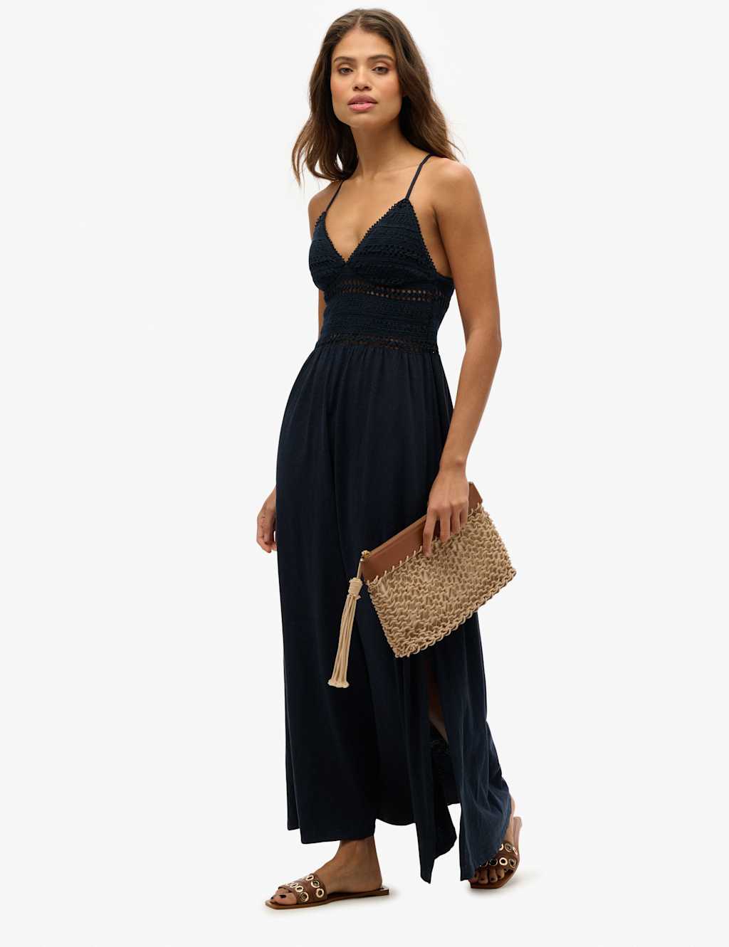 Jersey Lace V-Neck Maxi Waisted Dress 3 of 7