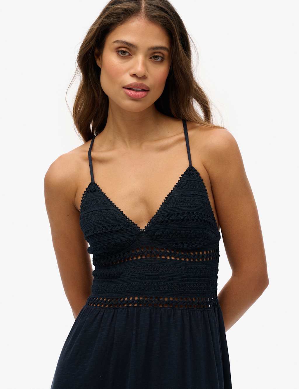 Jersey Lace V-Neck Maxi Waisted Dress 4 of 7