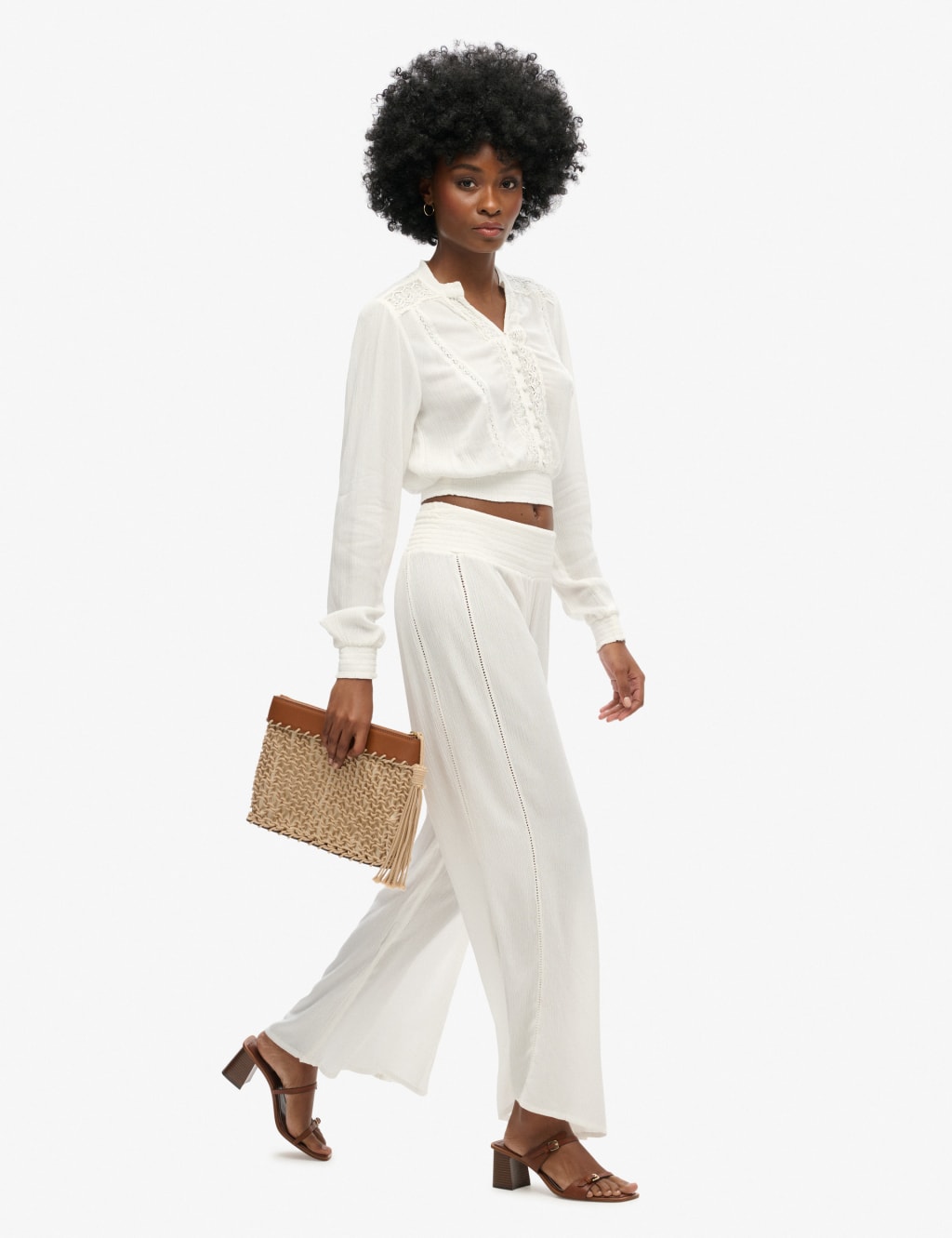 Textured Elasticated Waist Wide Leg Trousers 3 of 6