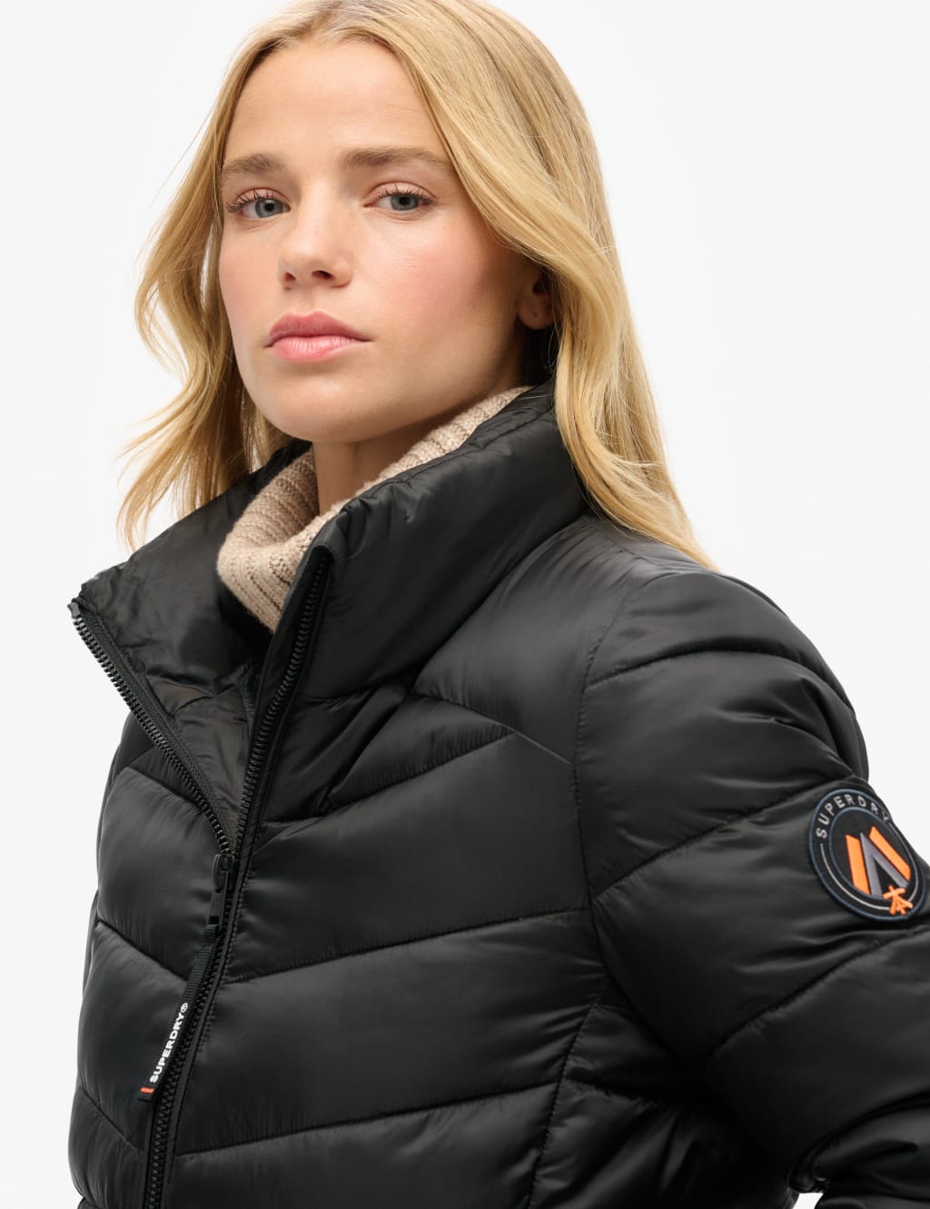 Superdry black funnel neck puffer jacket on sale