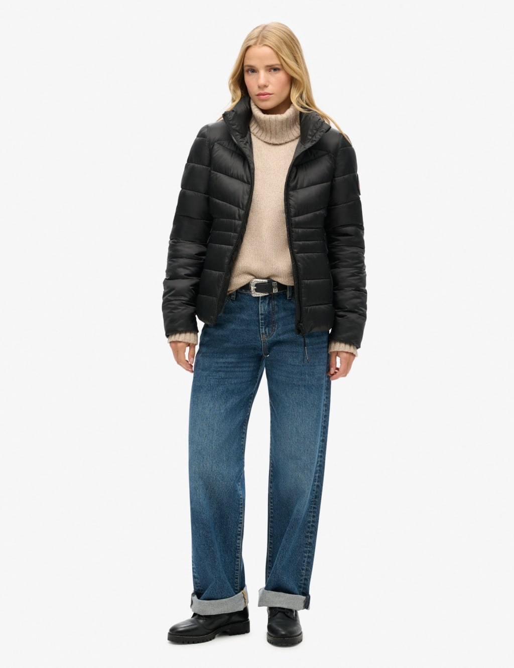 Superdry black funnel neck puffer jacket top