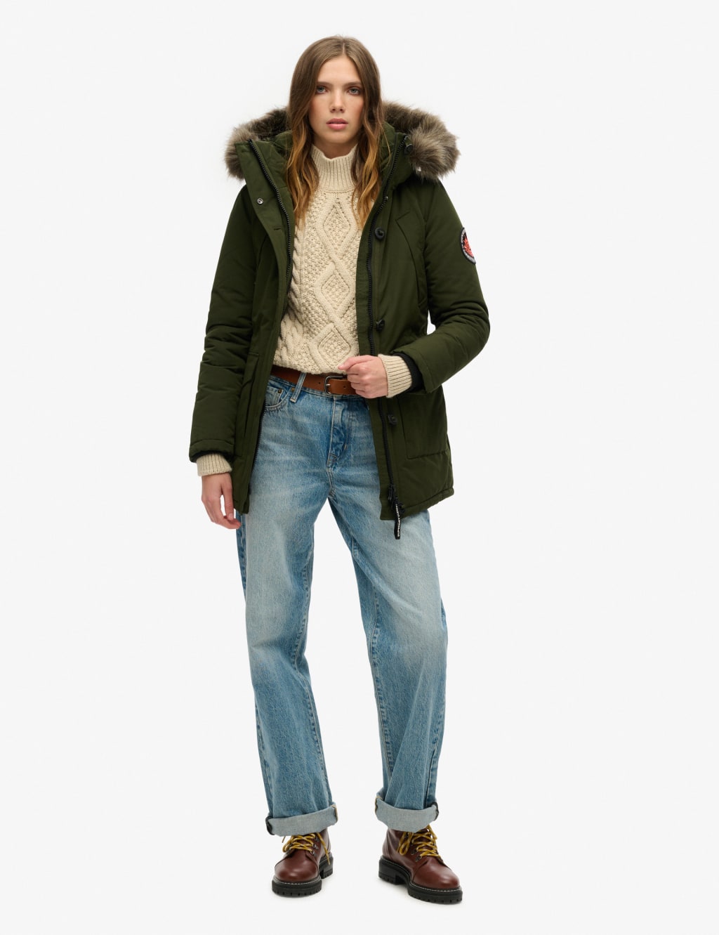 Hooded Faux Fur Trim Parka Coat Superdry M S