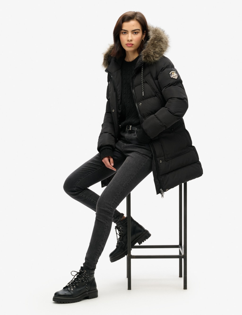 Faux fur hooded puffer jacket deals