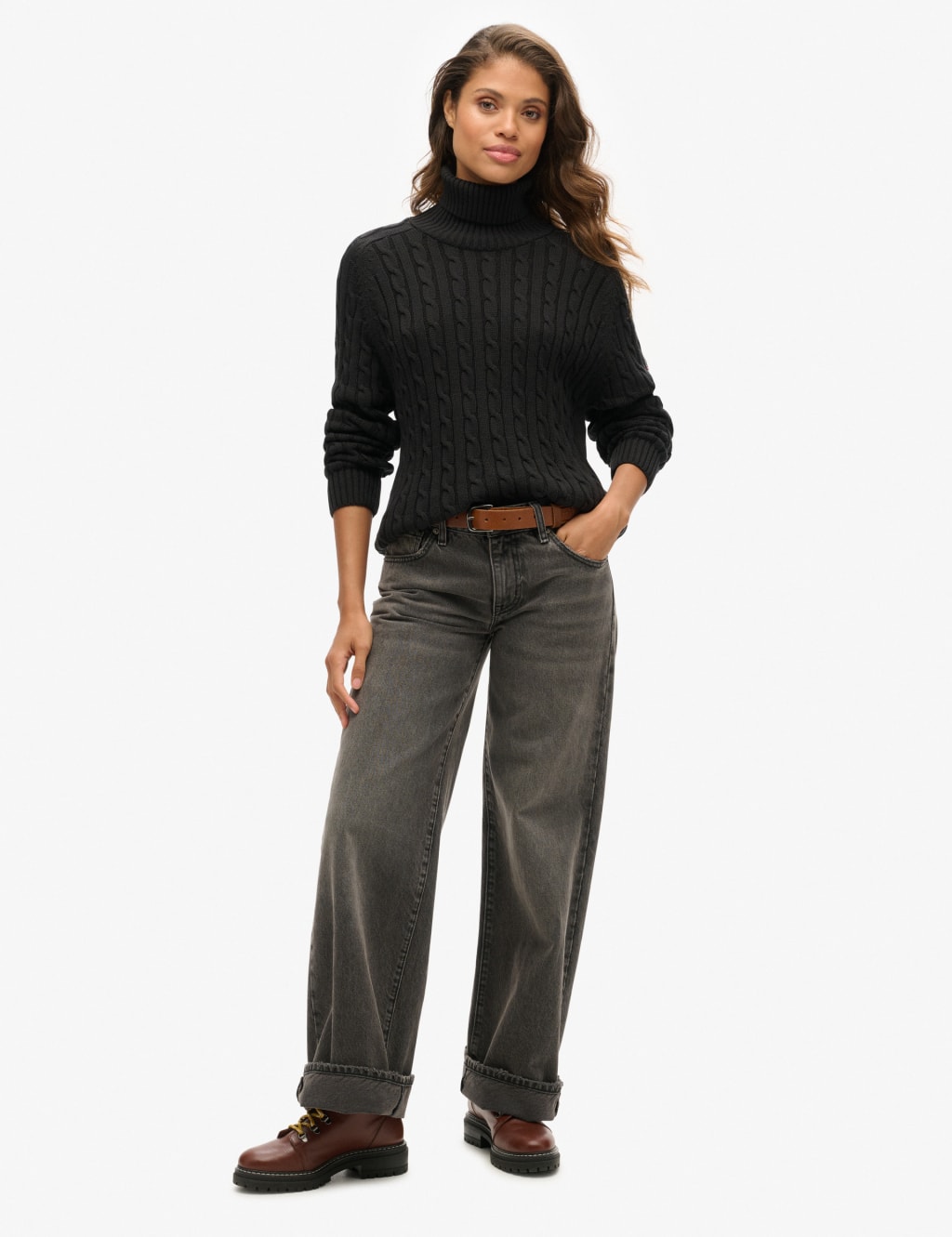 Pure Cotton Cable Knit Roll Neck Jumper 5 of 6