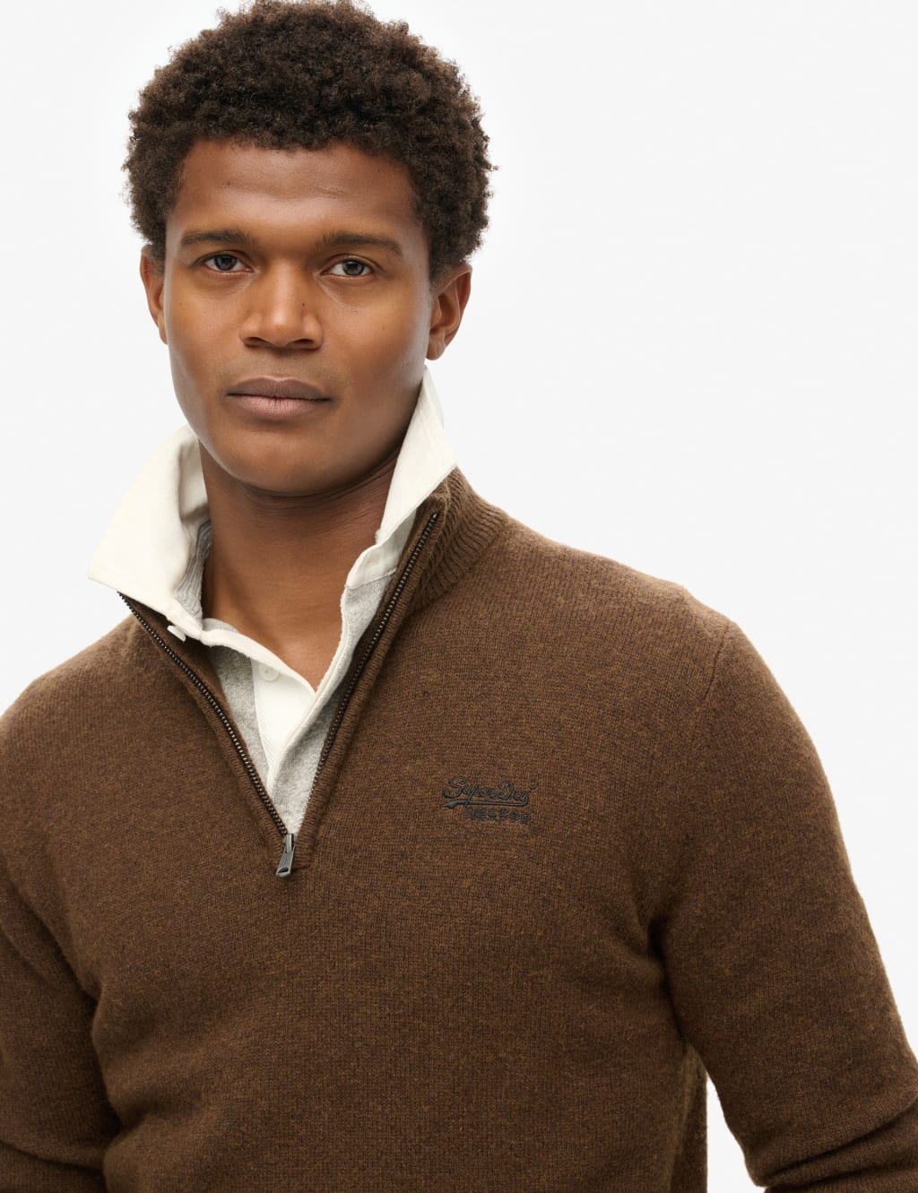 Wool Blend Cable V-Neck Half Zip Jumper 2 of 6