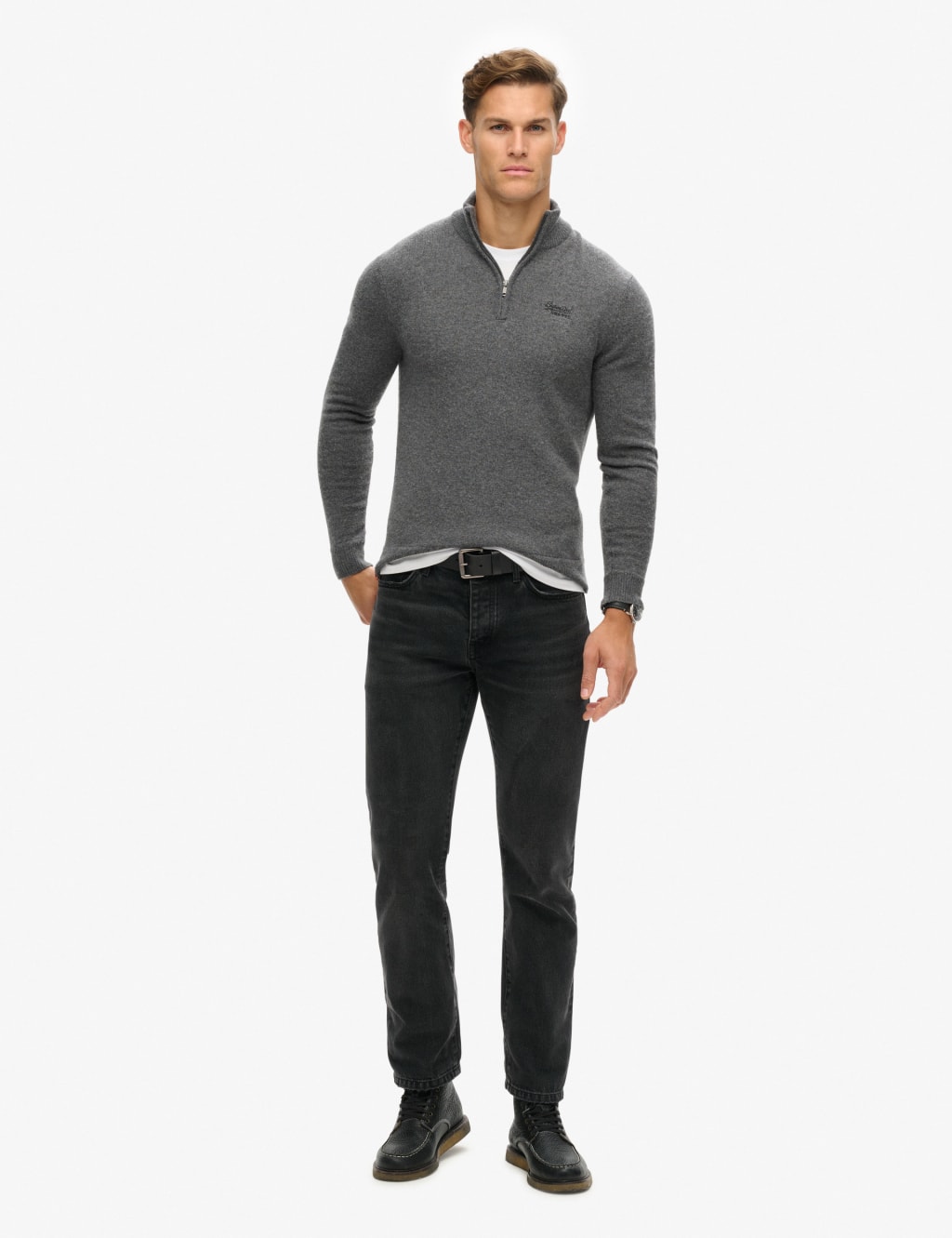 Wool Blend Cable V-Neck Half Zip Jumper 5 of 7
