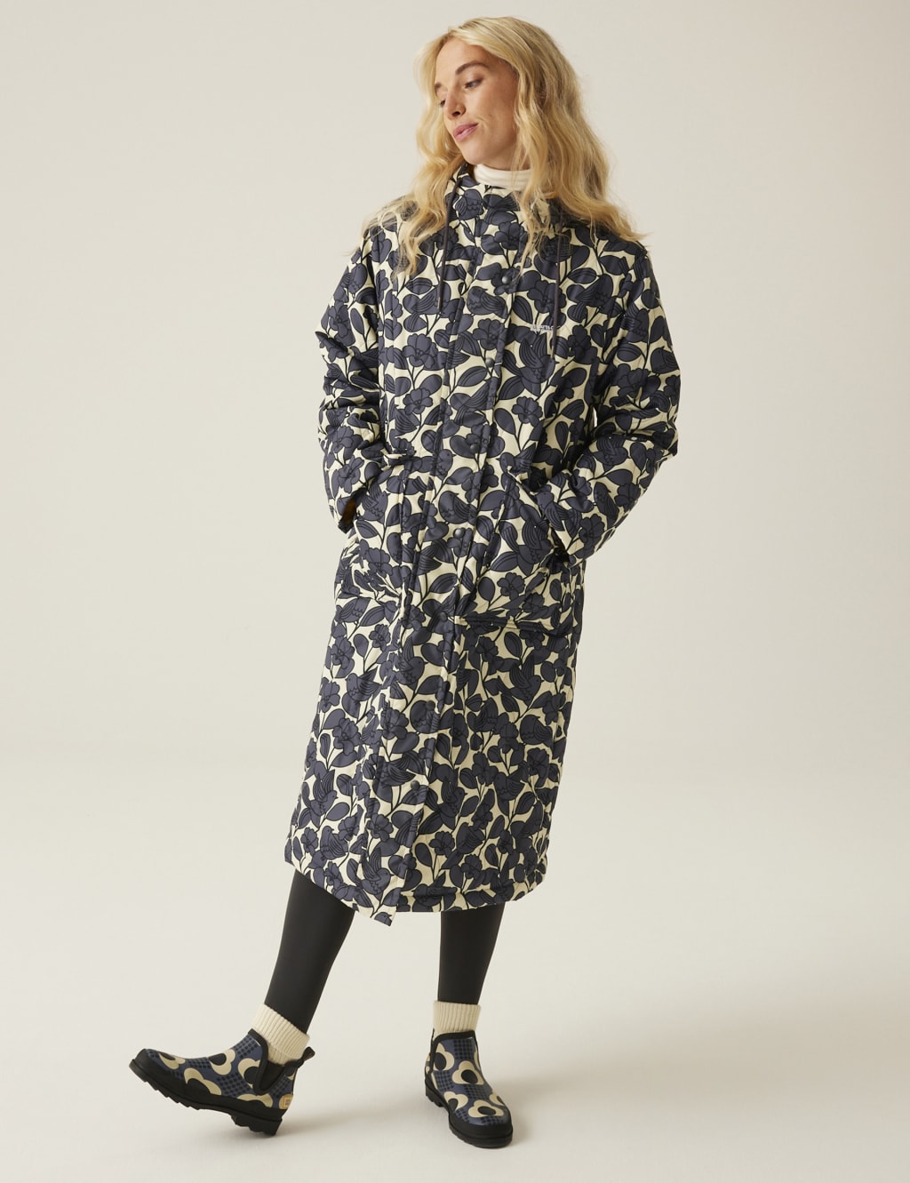 Orla Kiely Quilted Hooded Longline Coat