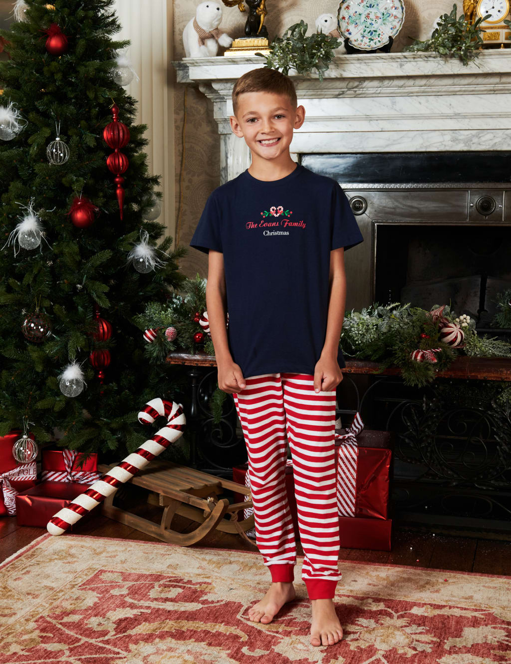 Personalised Candy Cane Boys Pyjamas 5 12 Yrs Dollymix M S