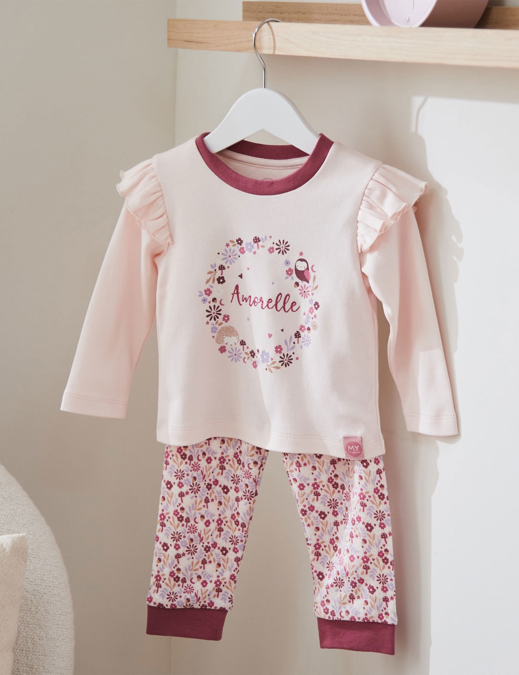 Personalised Pink Floral Frill Pyjama Set 0 6 Yrs My 1st Years M S