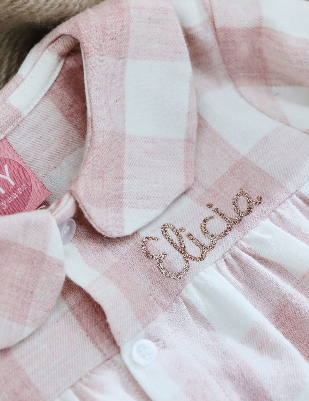 Personalised Traditional Pink Checkered Pyjama Set (0-6 Yrs) 2 of 4