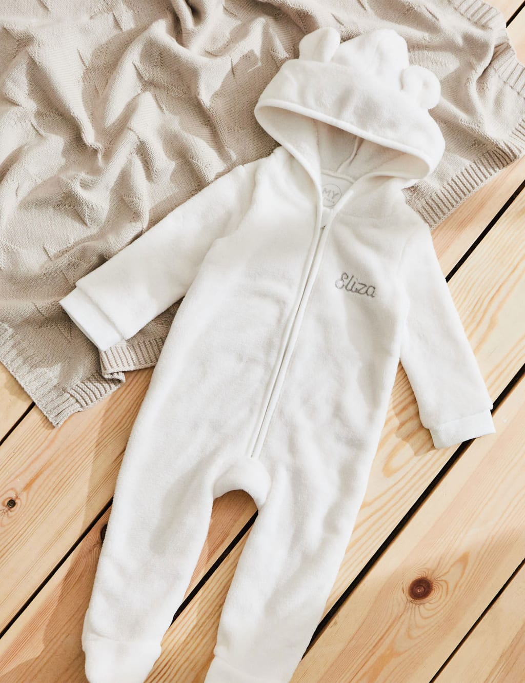 Personalised Ivory Fleece Onesie 0 18 Mths
