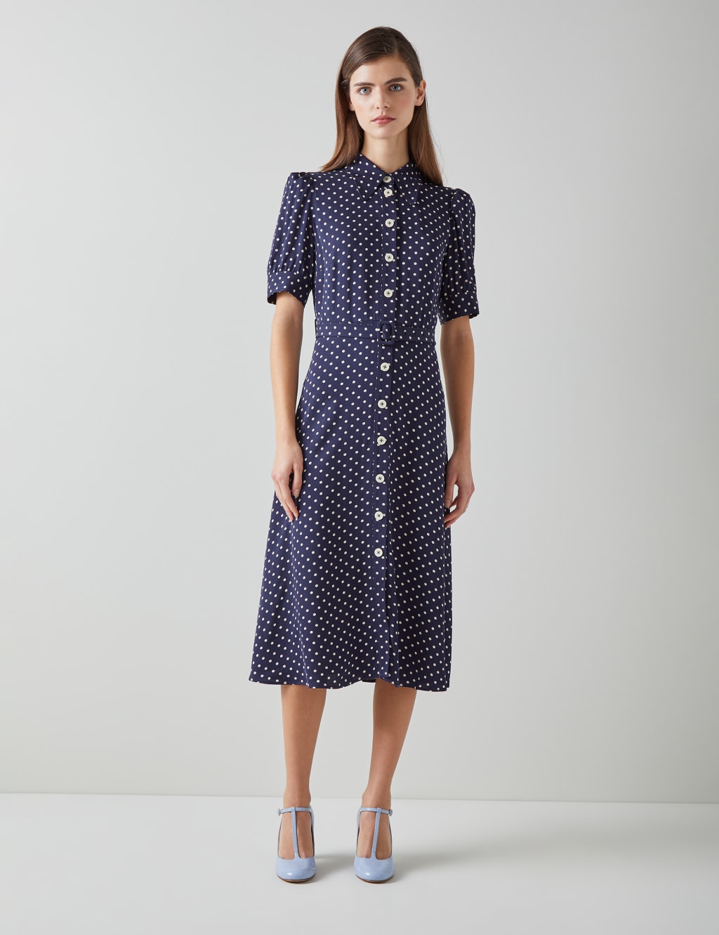 Polka Dot Midi Shirt Dress 1 of 4
