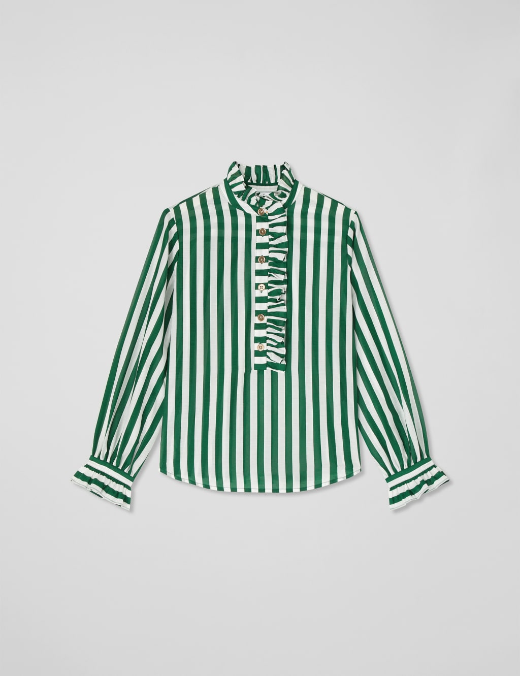 Cotton Rich Striped Ruffle Shirt with Silk