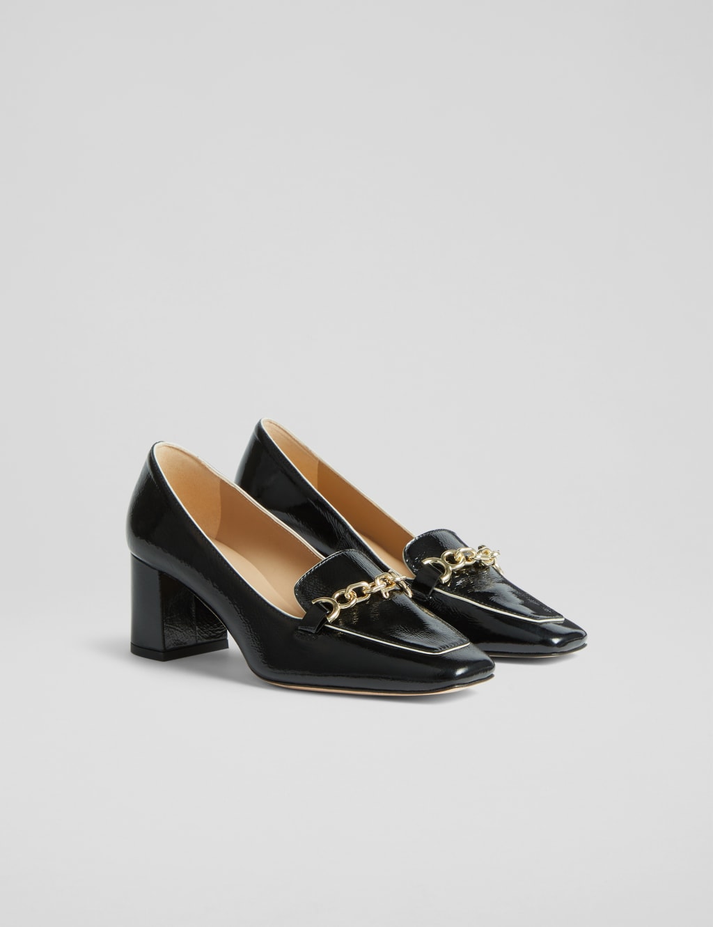 Leather Chain Detail Block Heel Court Shoes 2 of 4