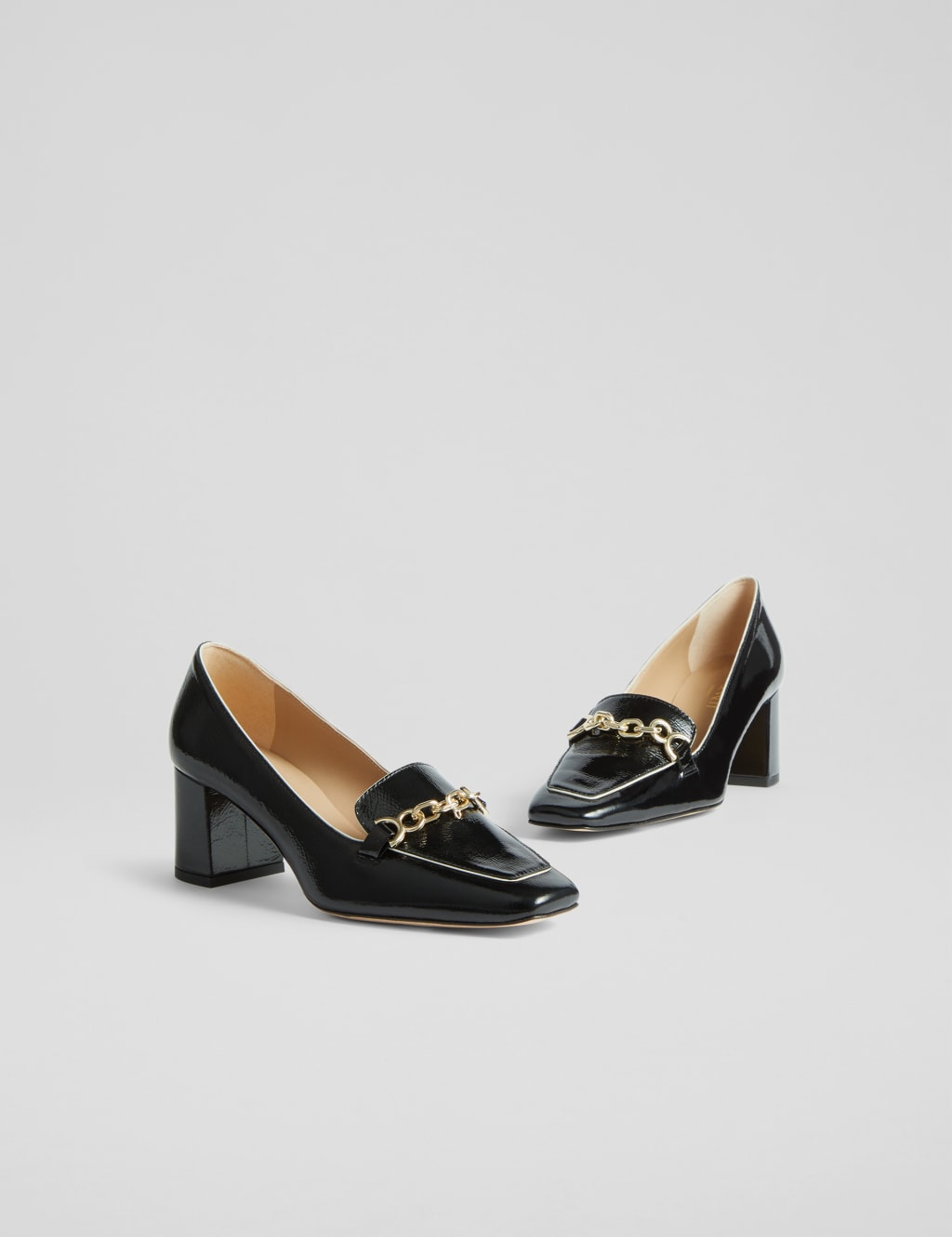 Leather Chain Detail Block Heel Court Shoes 4 of 4