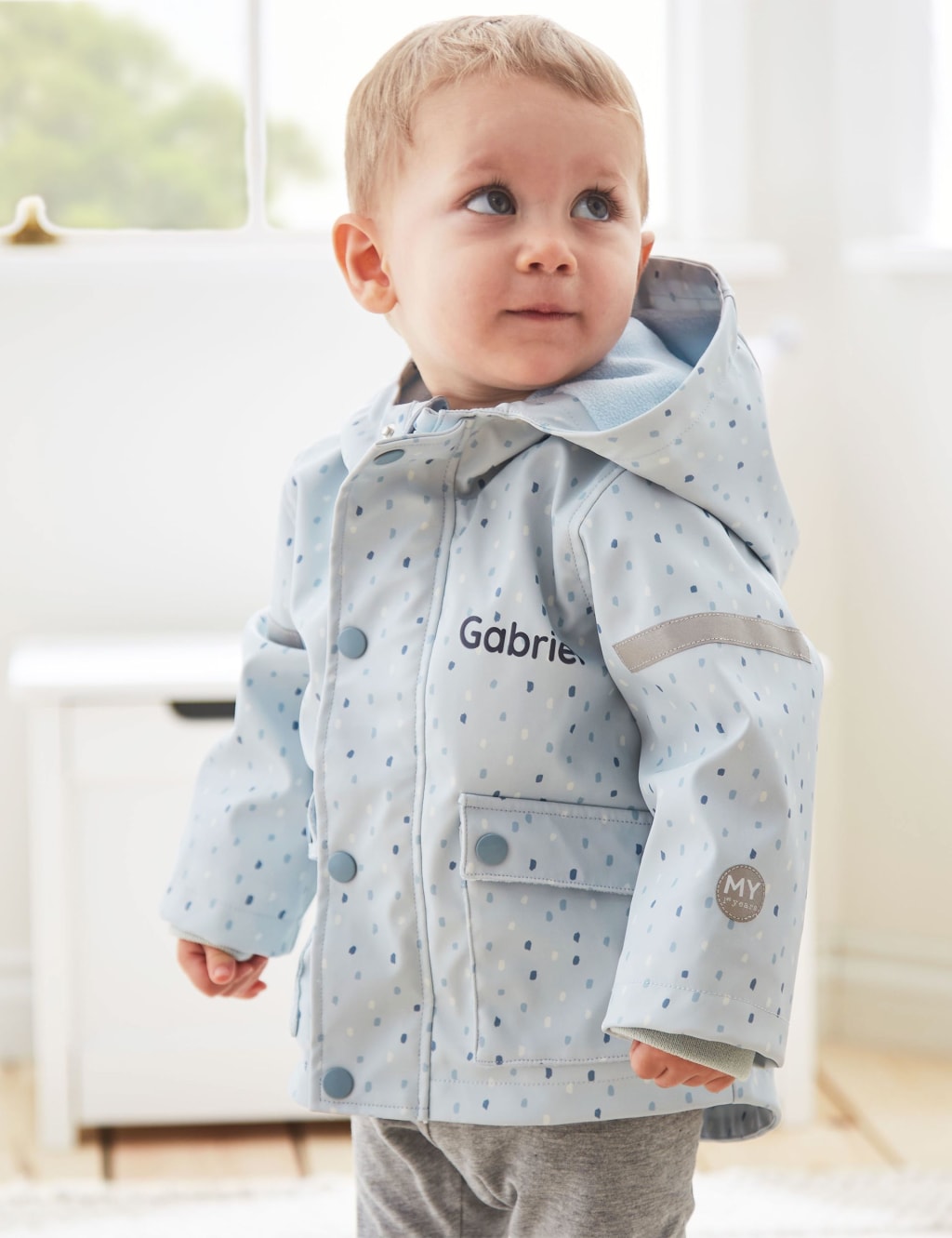 Personalised Blue Spot Print Raincoat My 1st Years M S