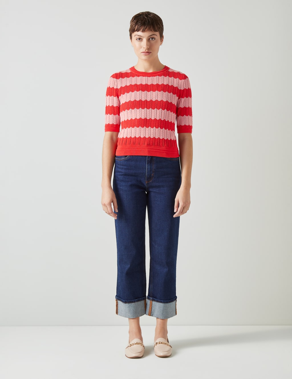 Cotton Rich Striped Knitted Top 1 of 4