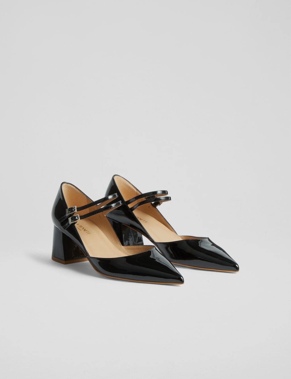 Leather Patent Block Heel Court Shoes 2 of 4