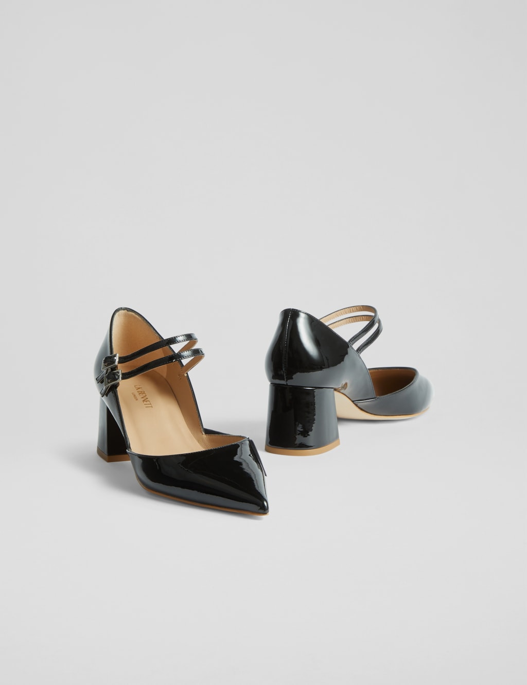 Leather Patent Block Heel Court Shoes 3 of 4