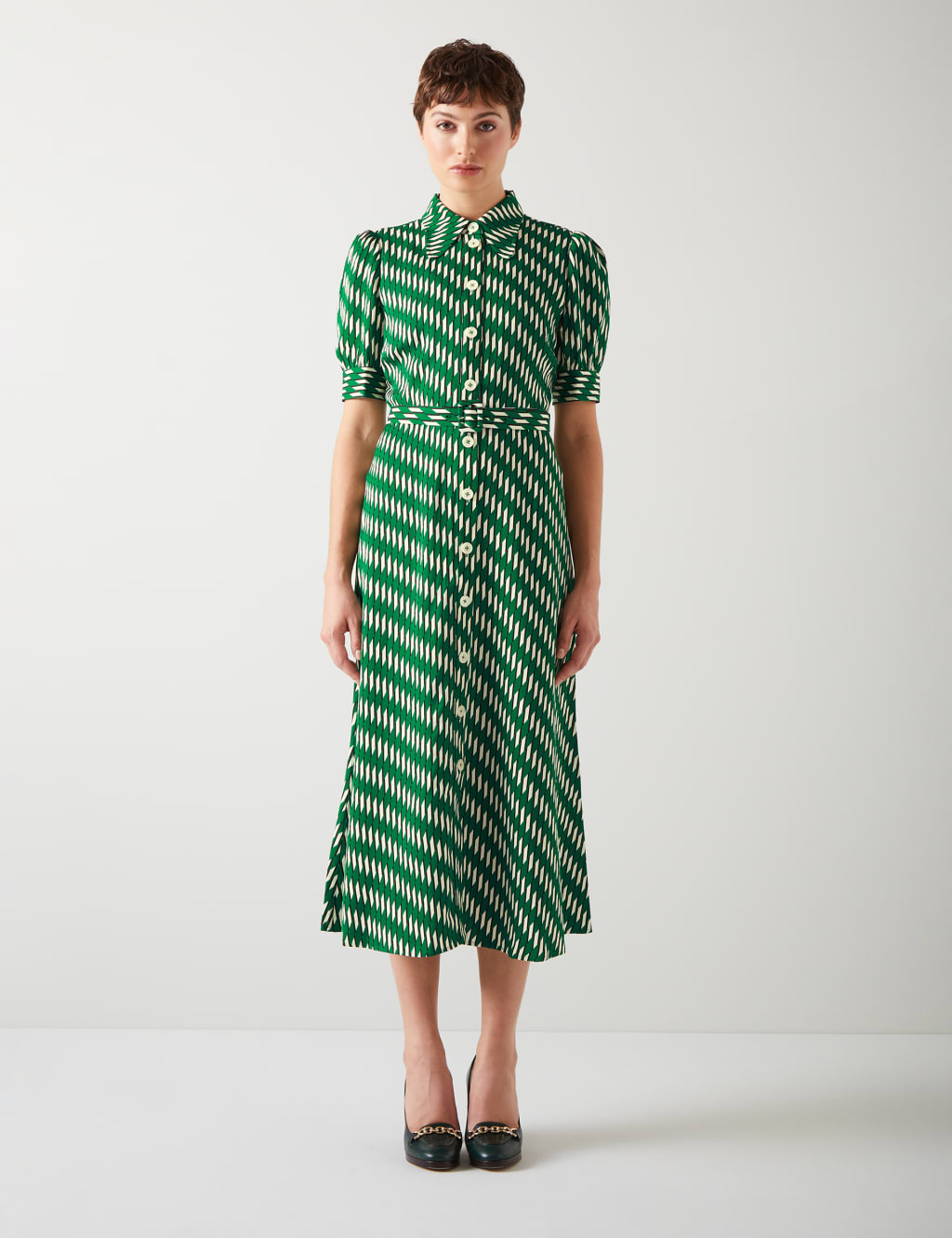 Geometric Belted Midi Shirt Dress