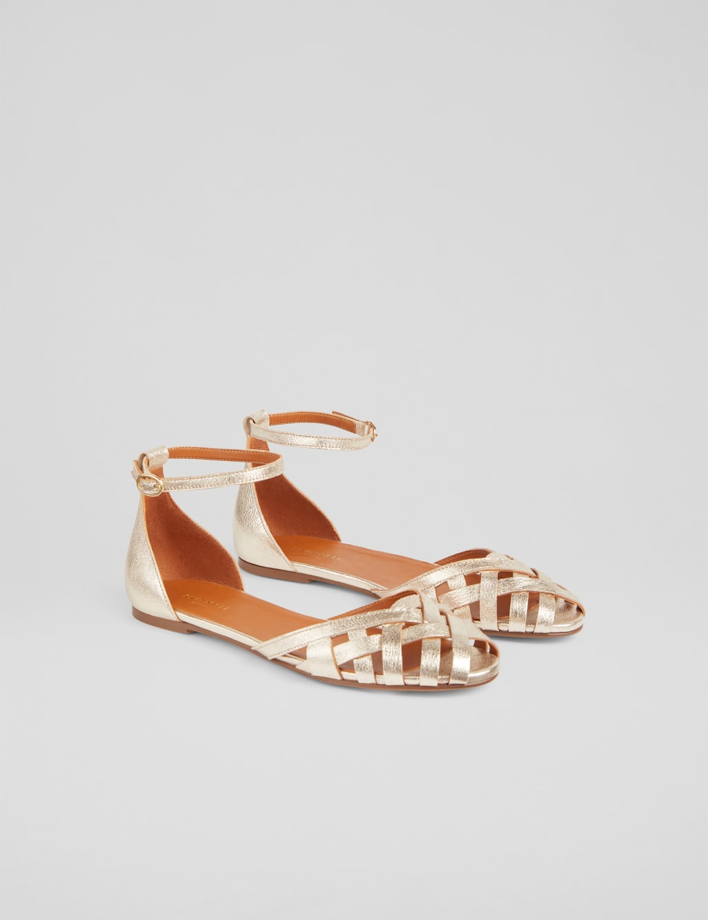 Leather Metallic Ankle Strap Flat Sandals 2 of 4