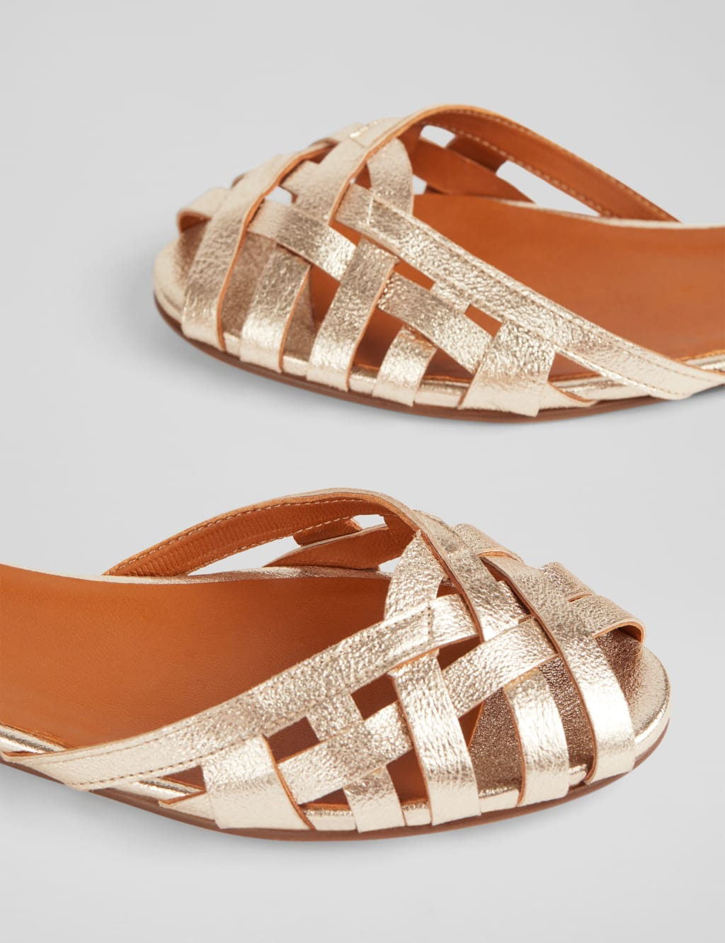Leather Metallic Ankle Strap Flat Sandals 3 of 4