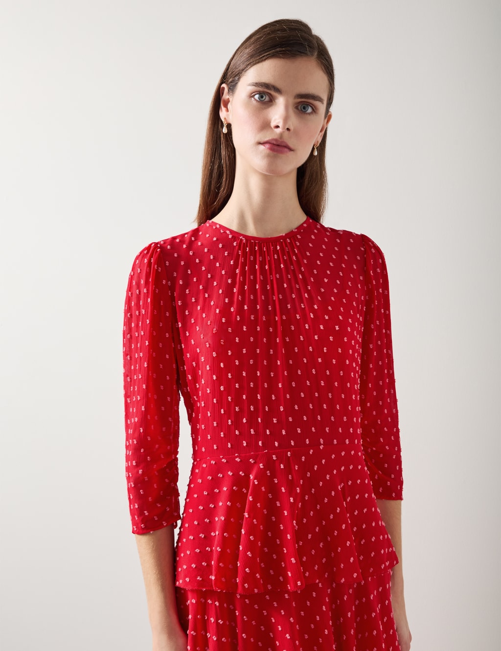Textured Polka Dot Ruffle Maxi Tiered Dress