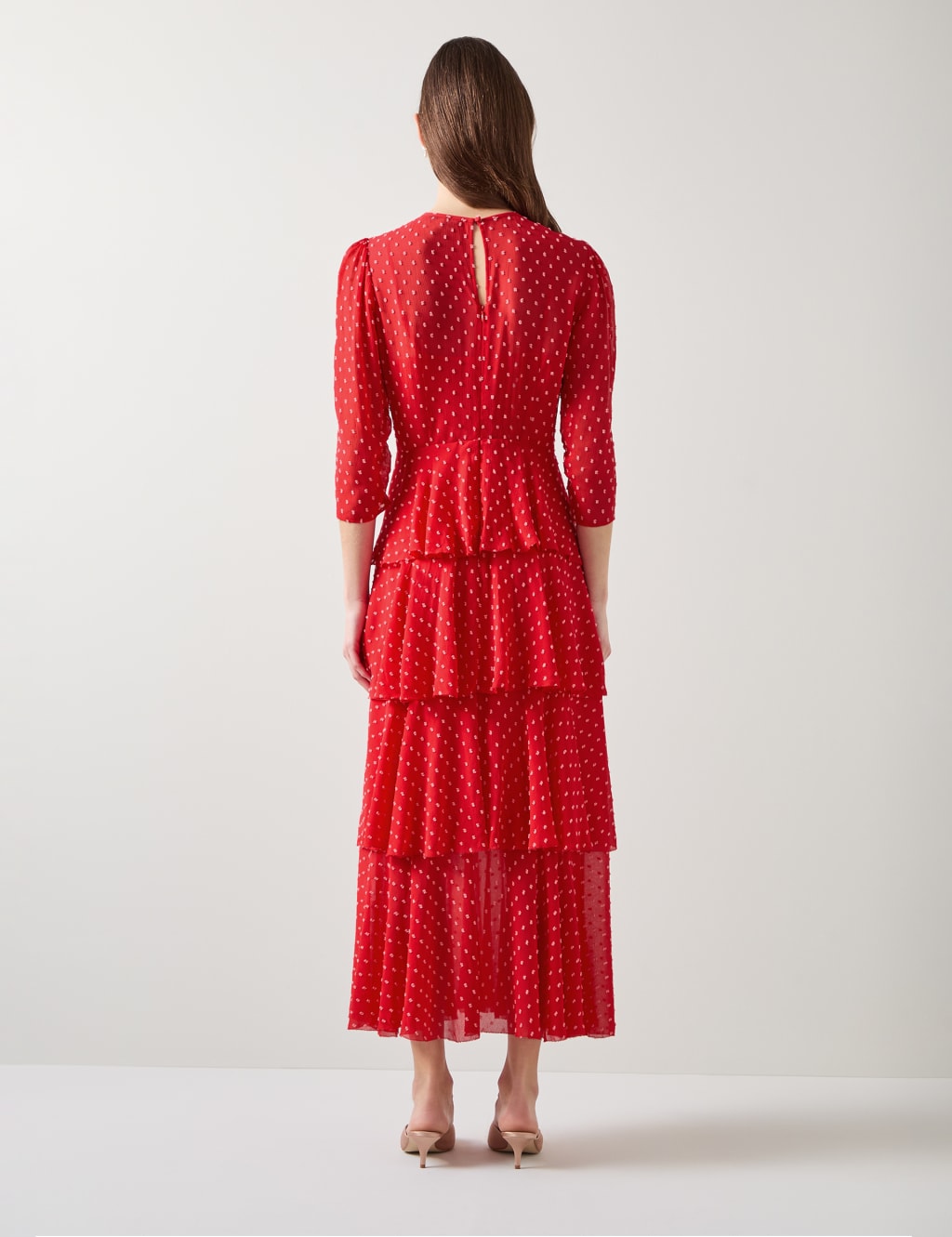Polka dot wrap front ruffle tea dress top