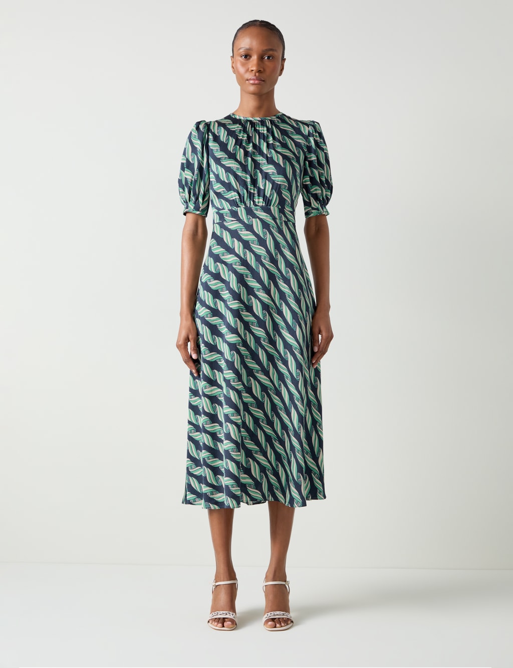 Satin Printed Midi Skater Dress LK BENNETT M S