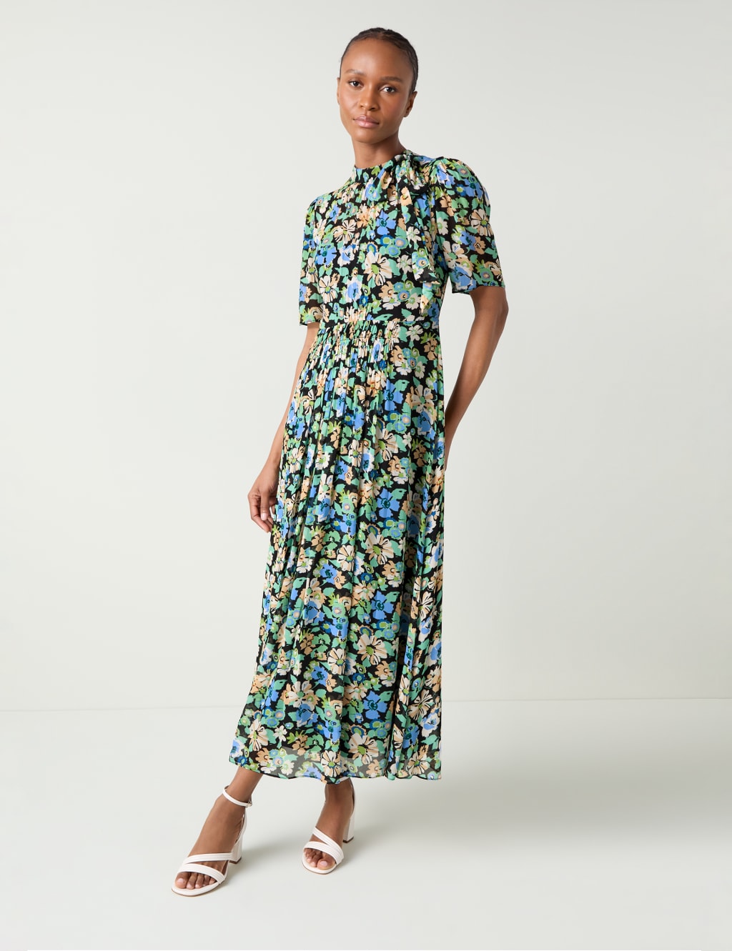 Floral Tie Neck Midi Tea Dress LK BENNETT M S